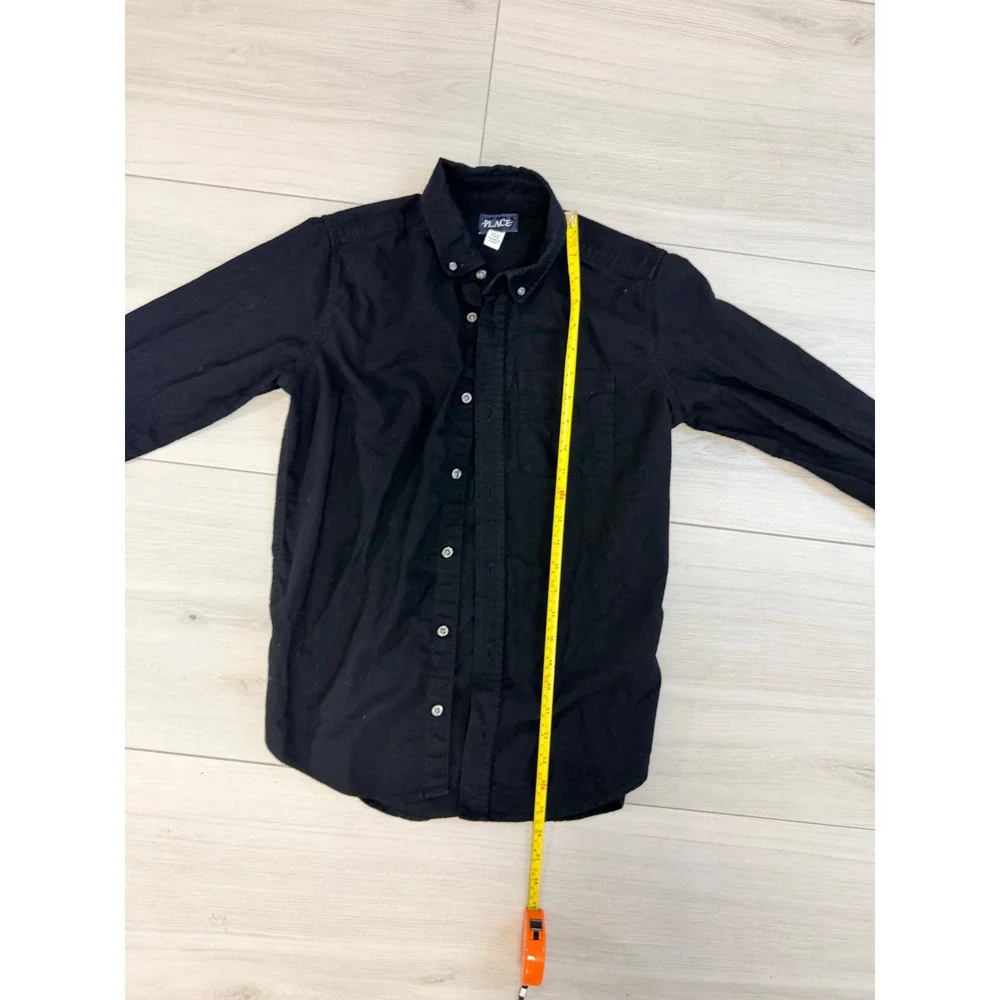 The Childrens Place Boys Shirt Black Button Down Sz XXL 16 Oxford Long Sleeve